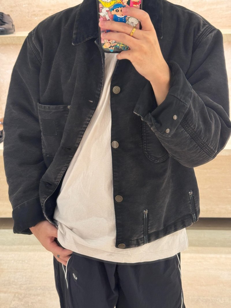 Charcoal Washed Denim Jacket with Utility Pockets view