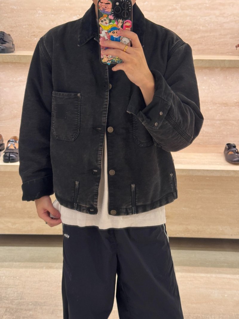 Charcoal Washed Denim Jacket with Utility Pockets view