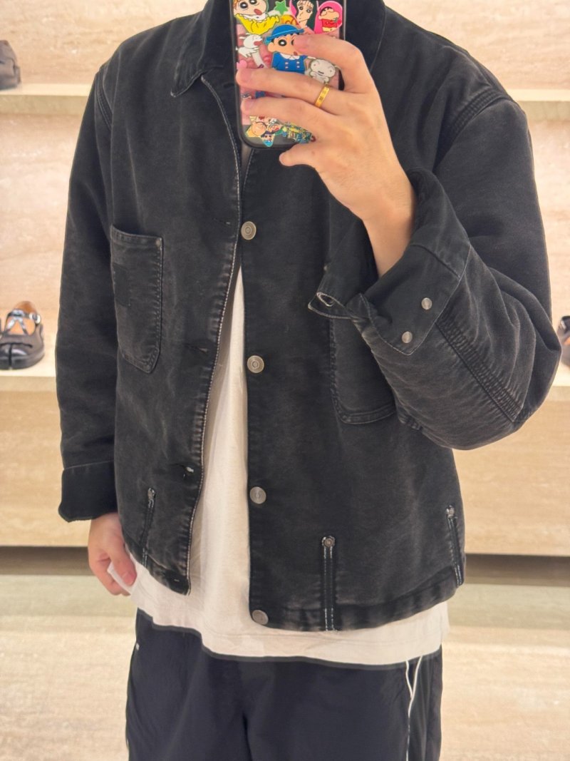 Charcoal Washed Denim Jacket with Utility Pockets view