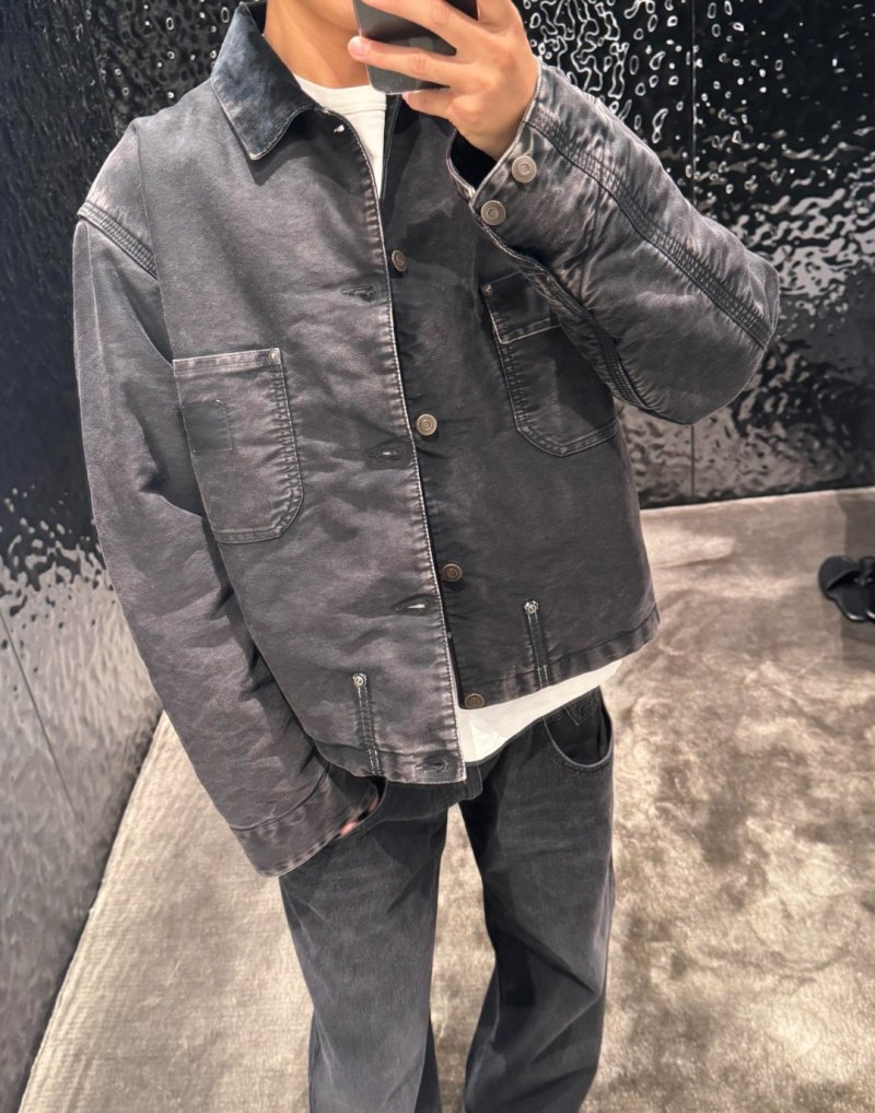 Charcoal Washed Denim Jacket with Utility Pockets view