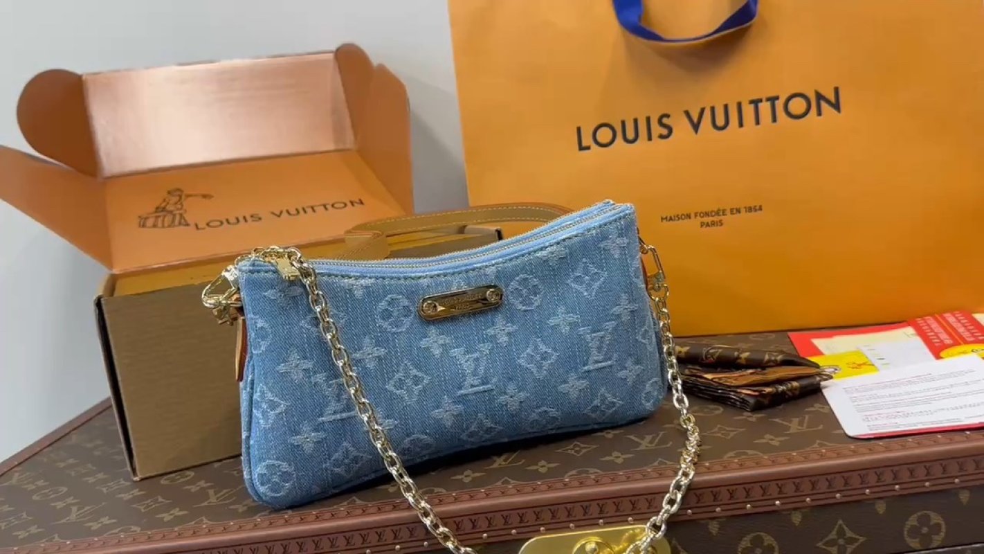 Louis Vuitton Denim Monogram Shoulder Bag Blue