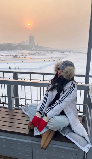 Adidas White Long Puffer Down Jacket with Red Stripe view 2