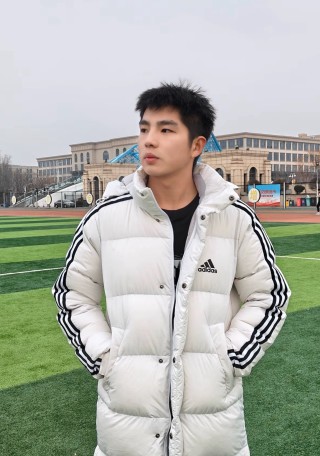 Adidas White Long Puffer Down Jacket with Red Stripe view 6