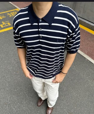 Ralph Lauren Navy & White Striped Polo Shirt view 3
