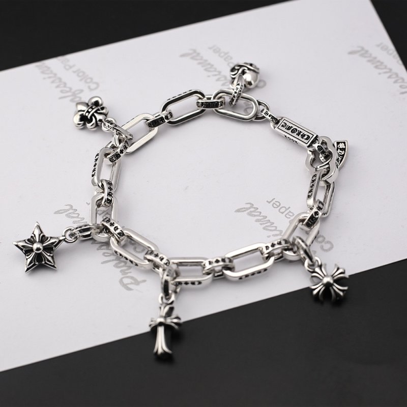 Chrome Hearts Multi-Element Cross Anchor Silver Chain Bracelet