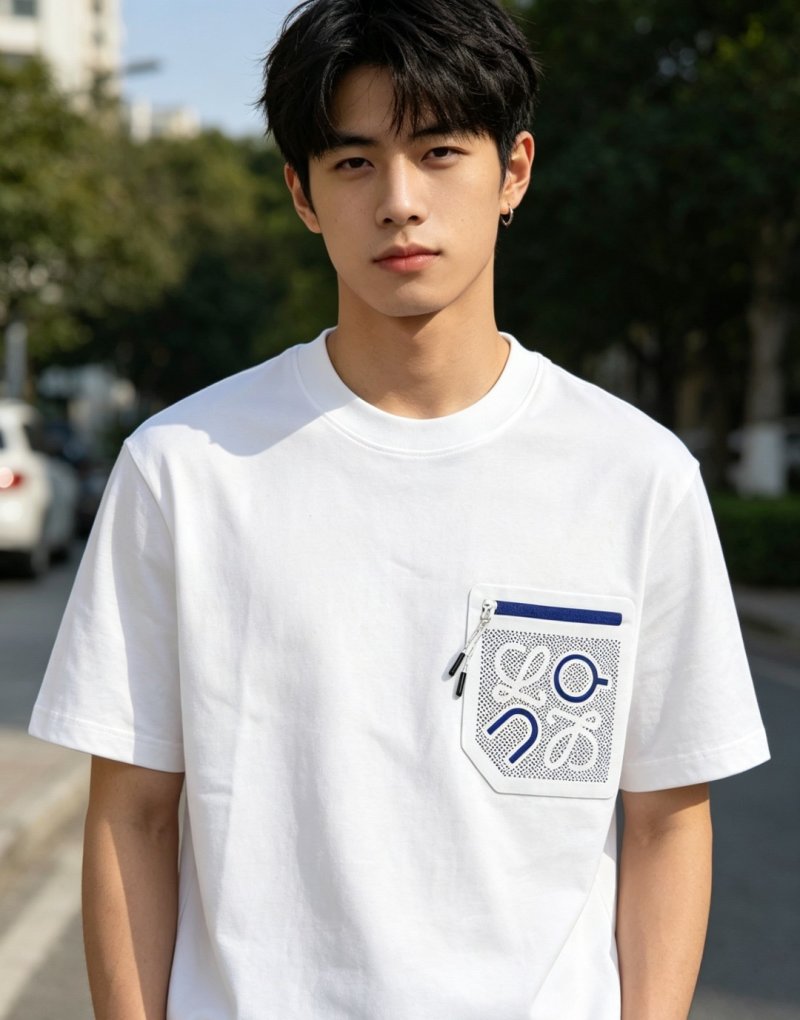 White Short Sleeve T-Shirt with Mesh Pocket Detail view