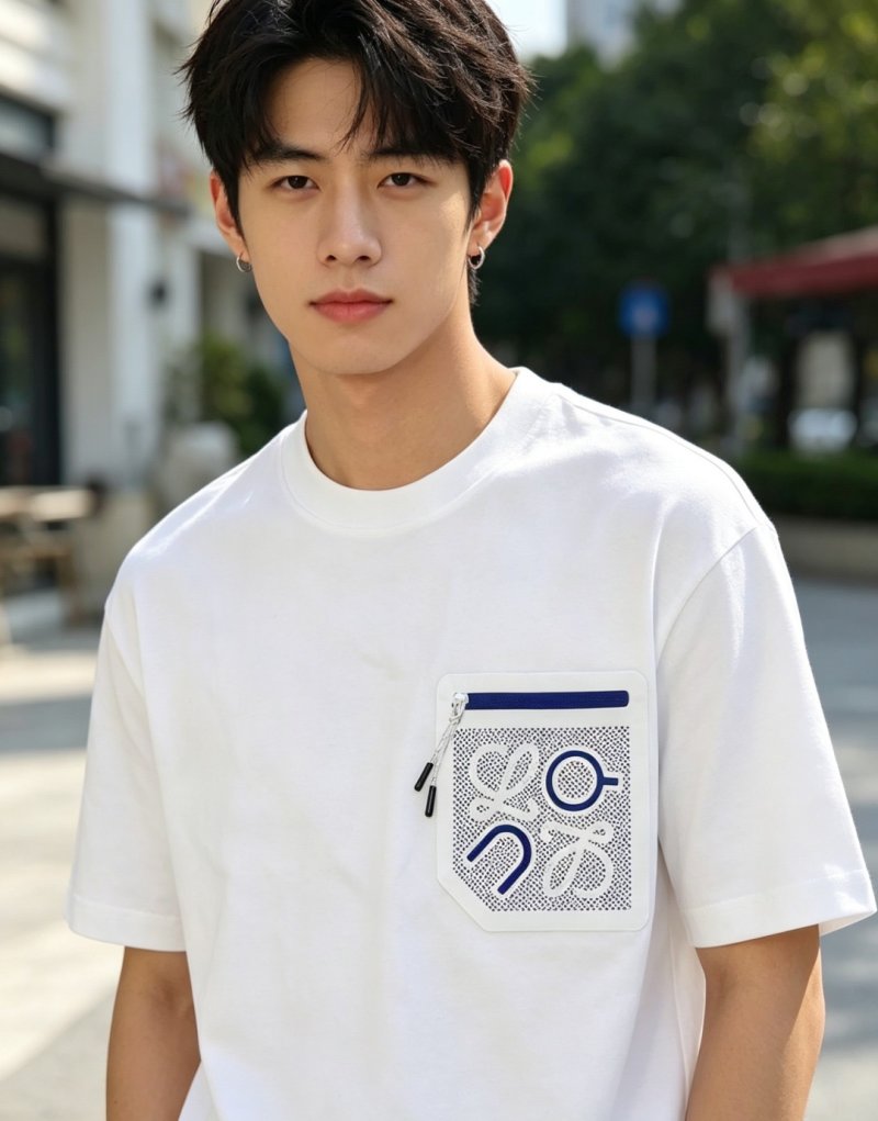 White Short Sleeve T-Shirt with Mesh Pocket Detail view