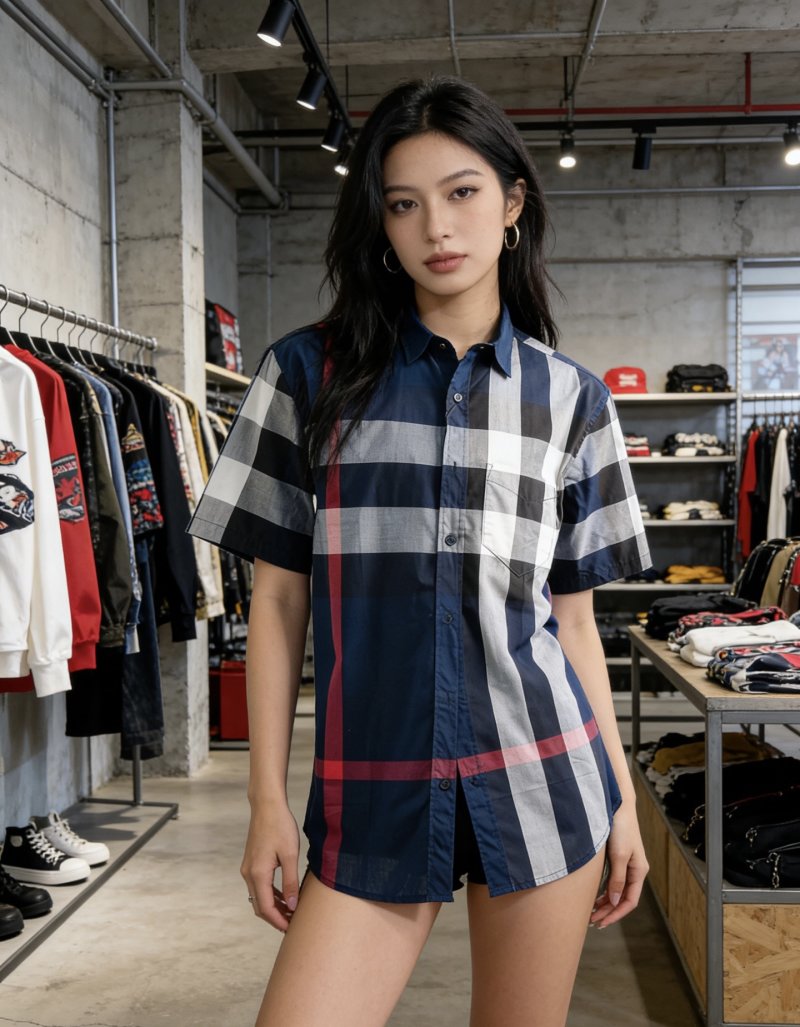 Navy & Red Plaid Short Sleeve Button-Up Shirt
