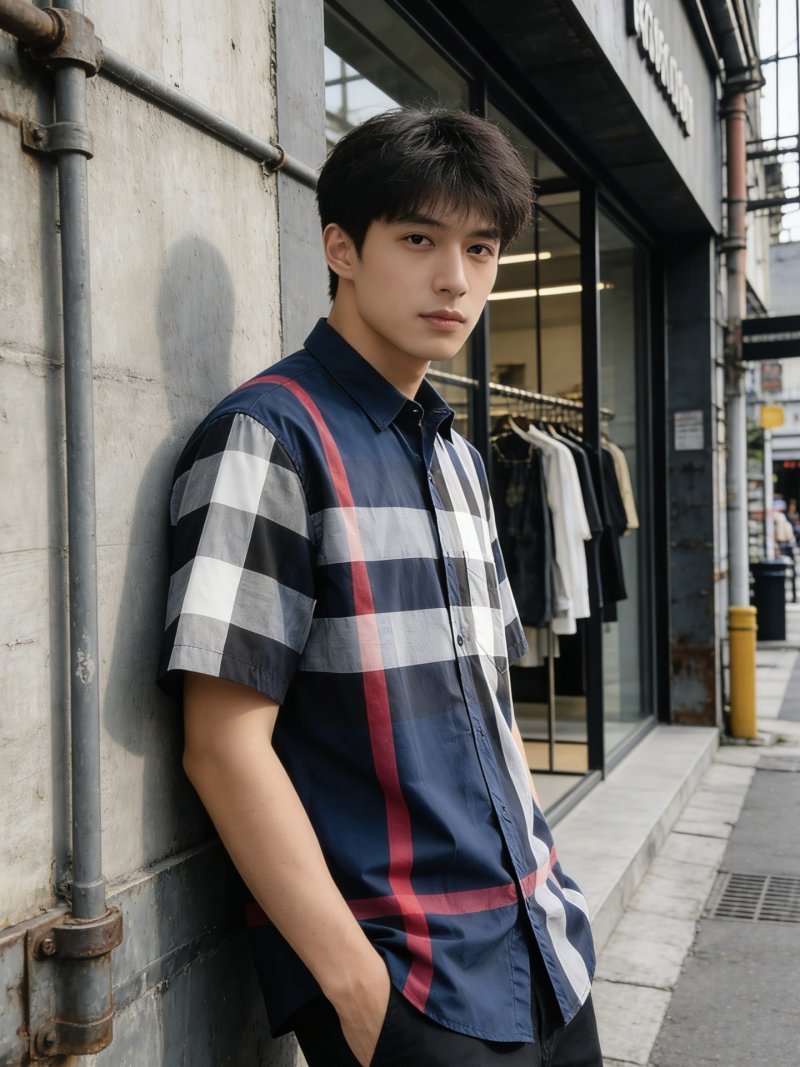 Burberry Check Classic Short-Sleeve Shirt Navy view