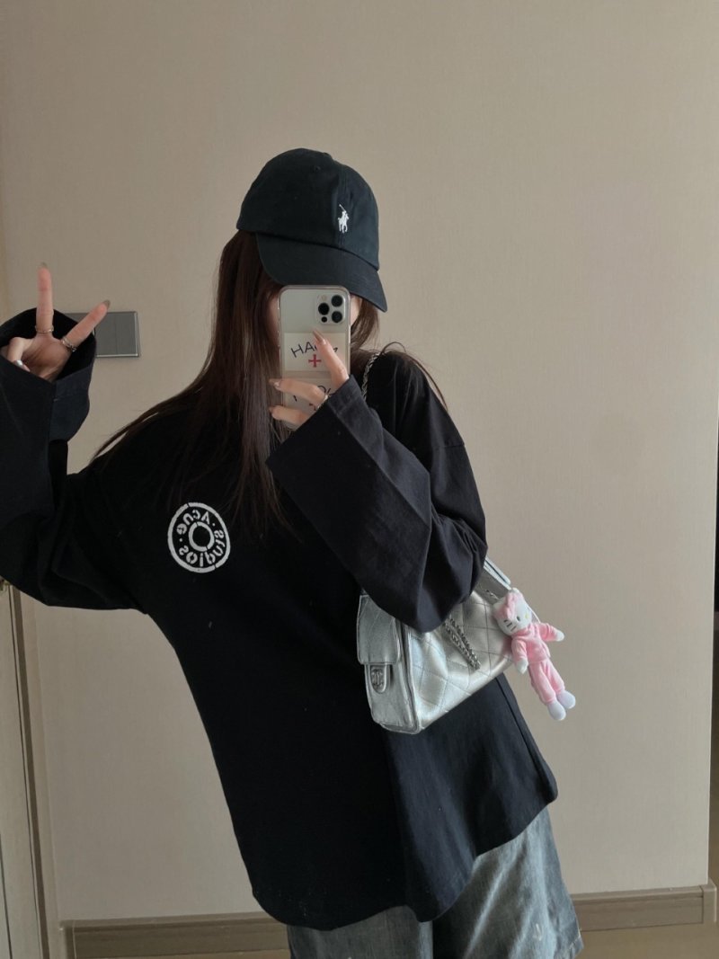 Black Long Sleeve Graphic Logo Tee view