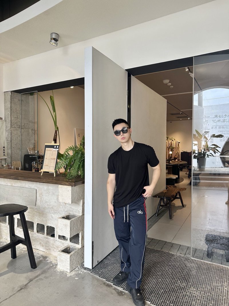 Alo Navy Track Pants with Red Stripe