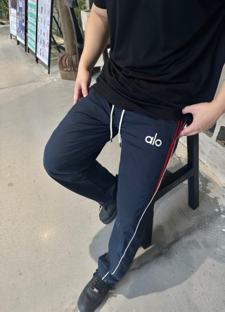 Alo Navy Track Pants with Red Stripe view 4