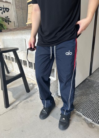 Alo Navy Track Pants with Red Stripe view 5