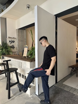 Alo Navy Track Pants with Red Stripe view 9