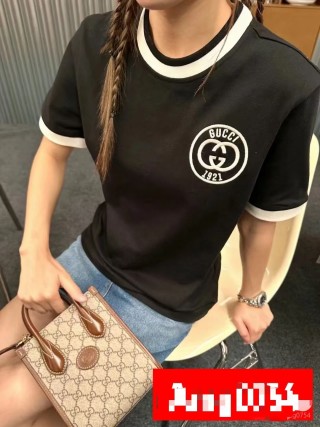 Gucci GG Logo Short Sleeve T-Shirt Black with Stripe Trim view 6