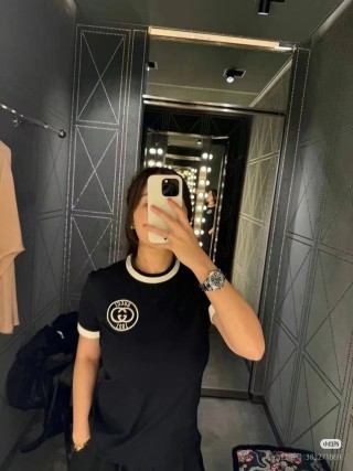 Gucci GG Logo Short Sleeve T-Shirt Black with Stripe Trim view 7