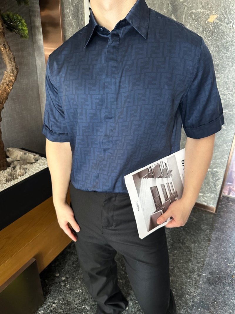 Dark Indigo Denim Button-Up Shirt with Contrast Stripe