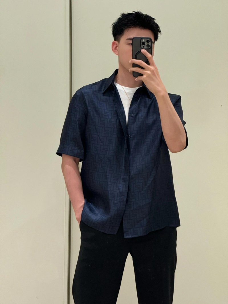 Dark Indigo Denim Button-Up Shirt with Contrast Stripe view