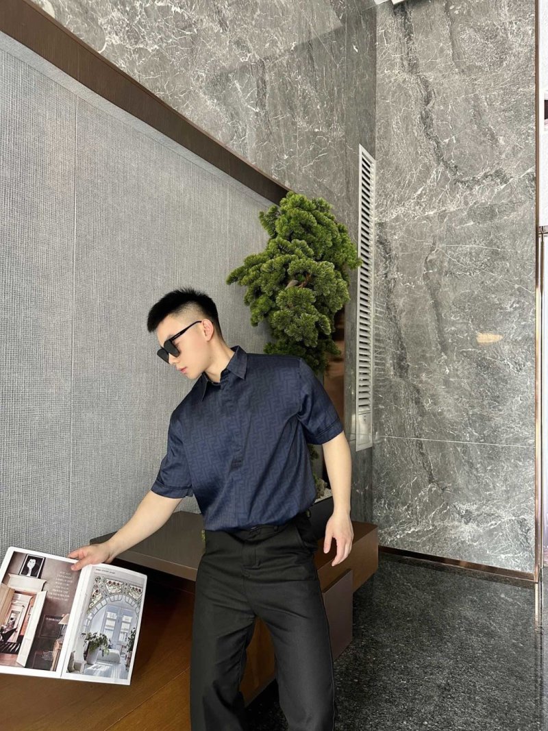 Dark Indigo Denim Button-Up Shirt with Contrast Stripe view