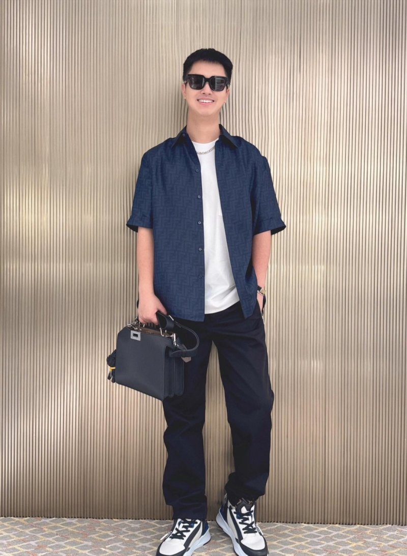 Dark Indigo Denim Button-Up Shirt with Contrast Stripe view