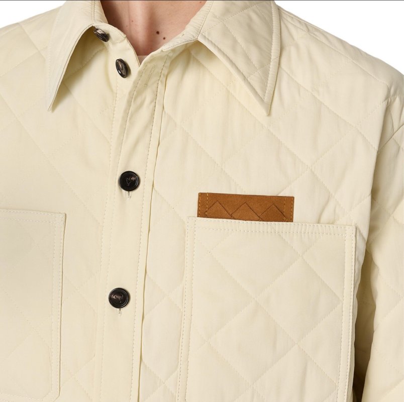 Cream Quilted Button Overshirt Jacket