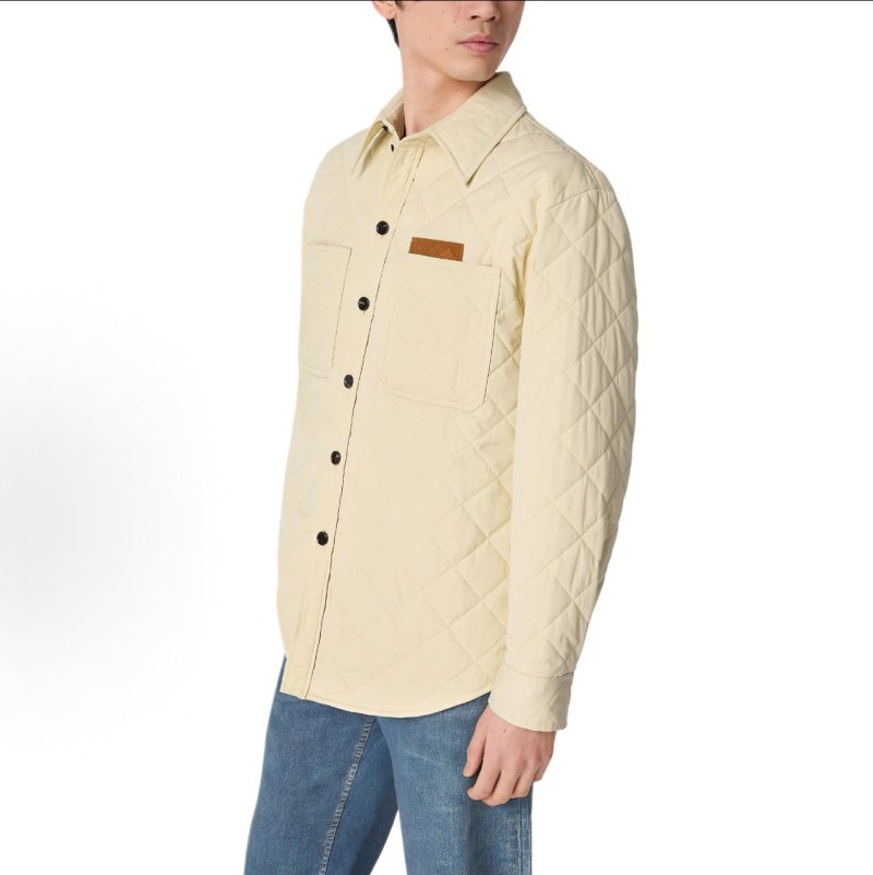 Cream Quilted Button Overshirt Jacket view