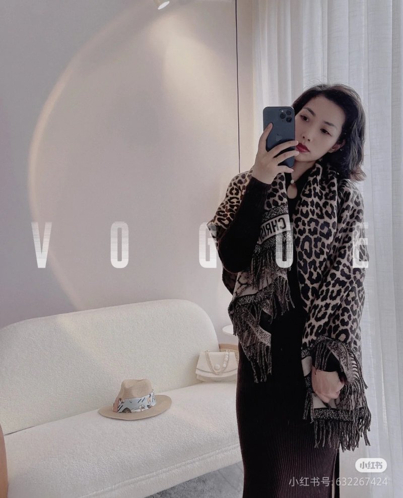 Dior Leopard Jacquard Wool Cashmere Shawl Wrap Scarf