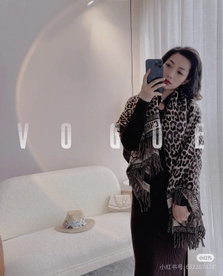 Dior Leopard Jacquard Wool Cashmere Shawl Wrap Scarf
