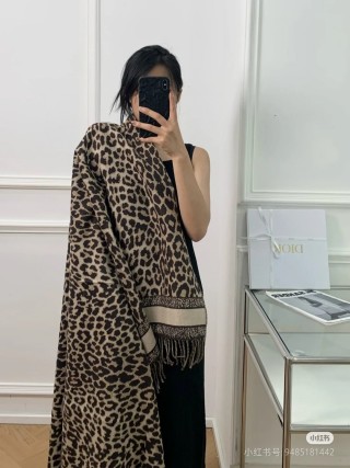 Dior Leopard Jacquard Wool Cashmere Shawl Wrap Scarf view 2
