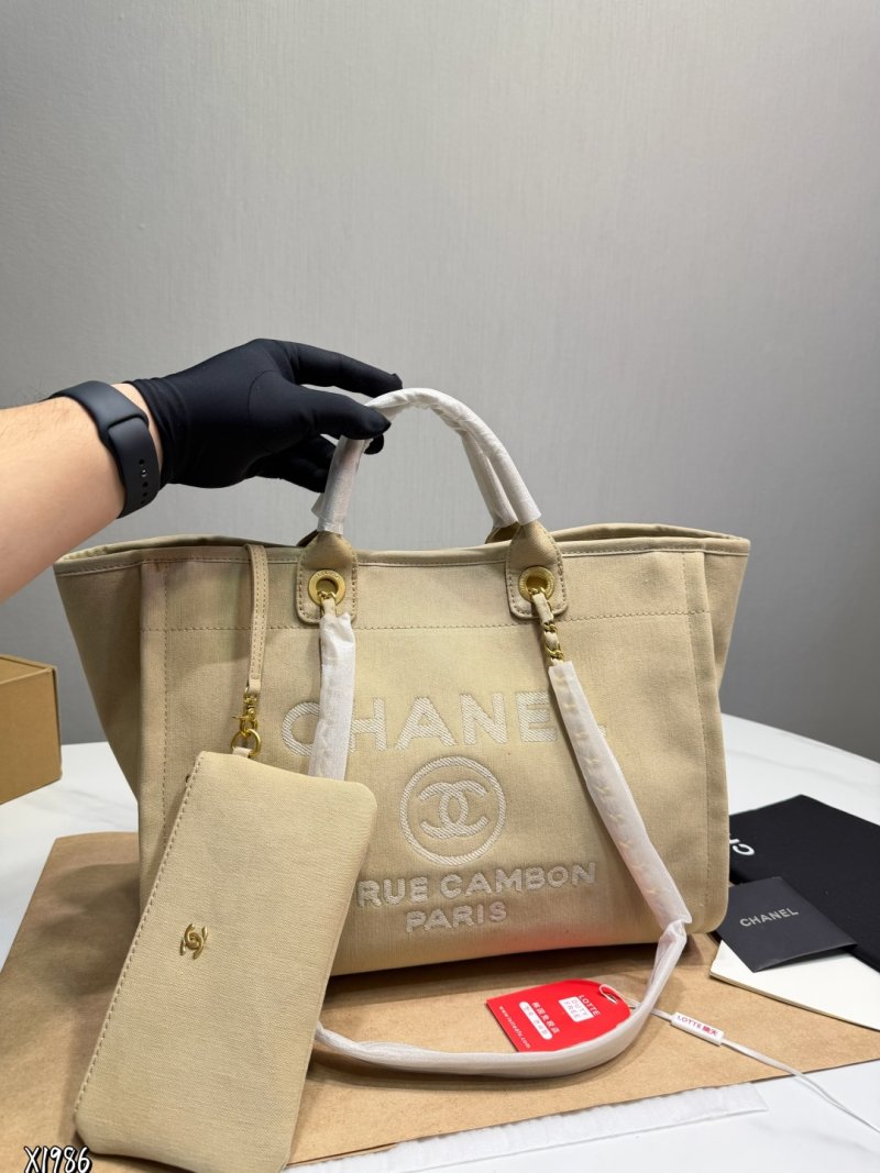 Chanel Deauville Tote Beige Canvas Beach Bag