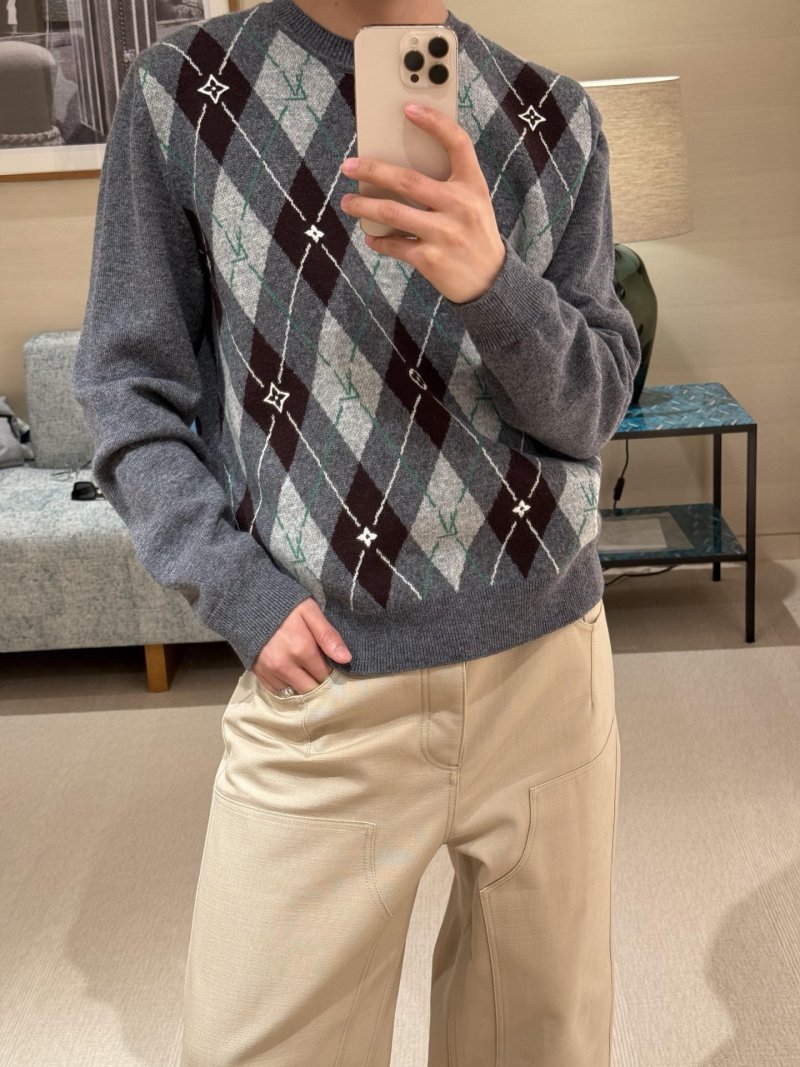 Louis Vuitton Argyle Crewneck Sweater Grey Charcoal