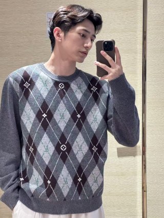 Louis Vuitton Argyle Crewneck Sweater Grey Charcoal view 3