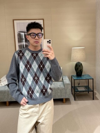 Louis Vuitton Argyle Crewneck Sweater Grey Charcoal view 6