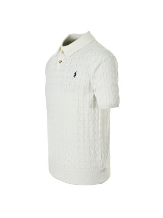 Polo Ralph Lauren Cream Cable-Knit Polo Shirt view 5