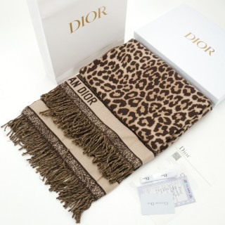 Dior Leopard Jacquard Wool Cashmere Large Scarf Shawl