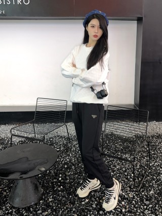 Prada Black Triangle Logo Jogger Pants view 5