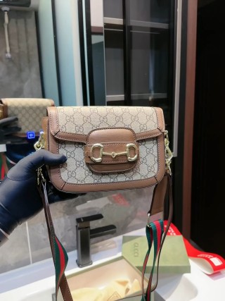 Gucci Horsebit 1955 Crossbody Bag Beige Canvas Brown Leather
