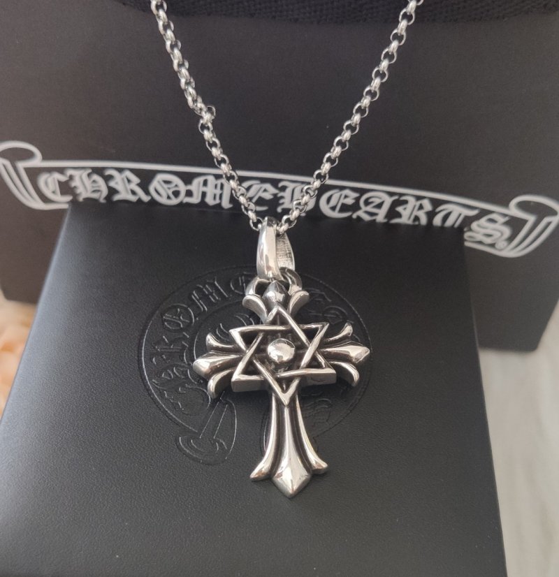 Chrome Hearts Evil Eye Cross Pendant Silver Chain Necklace
