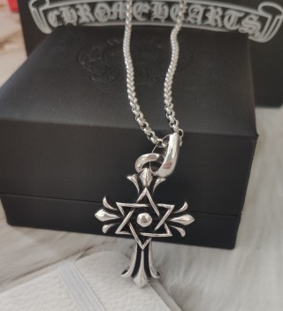 Chrome Hearts Evil Eye Cross Pendant Silver Chain Necklace view 2