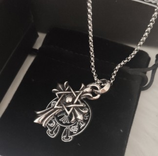 Chrome Hearts Evil Eye Cross Pendant Silver Chain Necklace view 3
