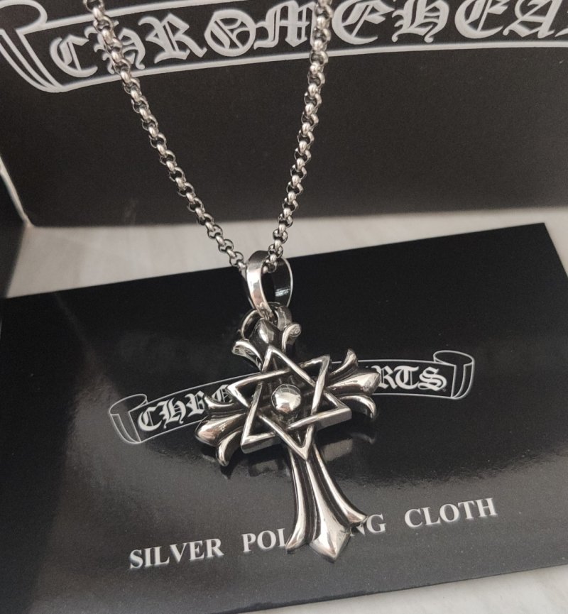 Chrome Hearts Evil Eye Cross Pendant Silver Chain Necklace view