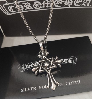 Chrome Hearts Evil Eye Cross Pendant Silver Chain Necklace view 4