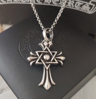 Chrome Hearts Evil Eye Cross Pendant Silver Chain Necklace view 5