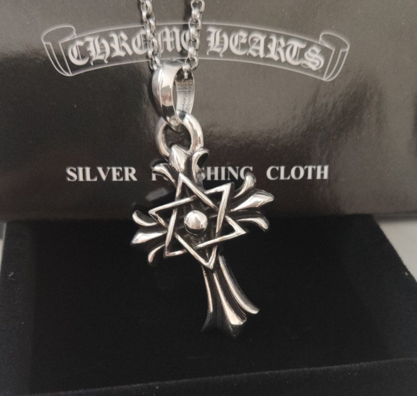 Chrome Hearts Evil Eye Cross Pendant Silver Chain Necklace view