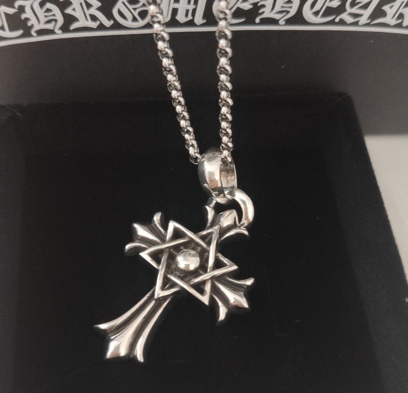 Chrome Hearts Evil Eye Cross Pendant Silver Chain Necklace view