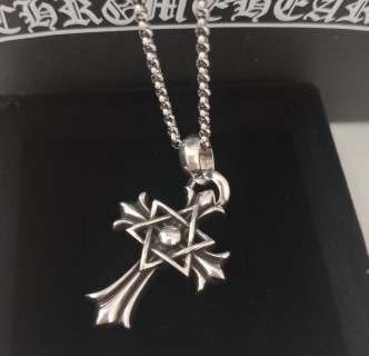 Chrome Hearts Evil Eye Cross Pendant Silver Chain Necklace view 7