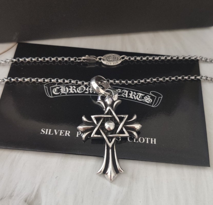 Chrome Hearts Evil Eye Cross Pendant Silver Chain Necklace view