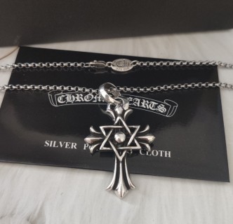 Chrome Hearts Evil Eye Cross Pendant Silver Chain Necklace view 8