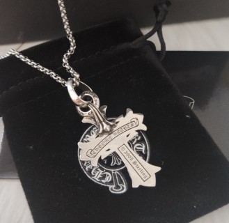 Chrome Hearts Evil Eye Cross Pendant Silver Chain Necklace view 9