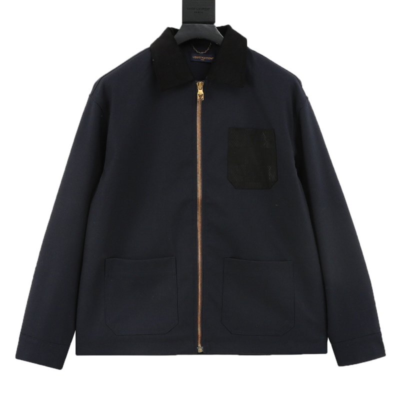 Navy Blue Denim Jacket with Black Pocket Detail view